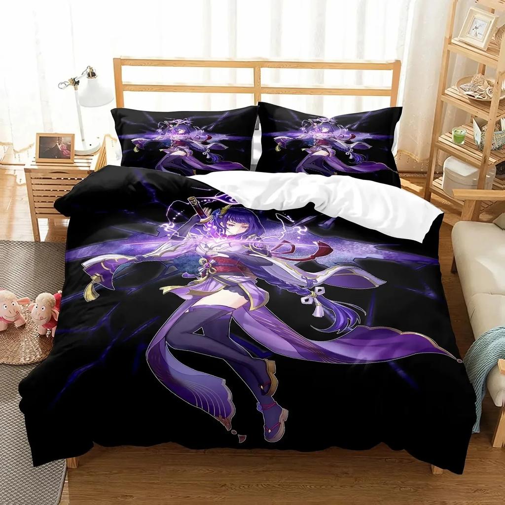 Comforter Anime Girl Genshin Impact Beelzebul Bedding Set 3D Printed Suitable For Bedroom Home Textile