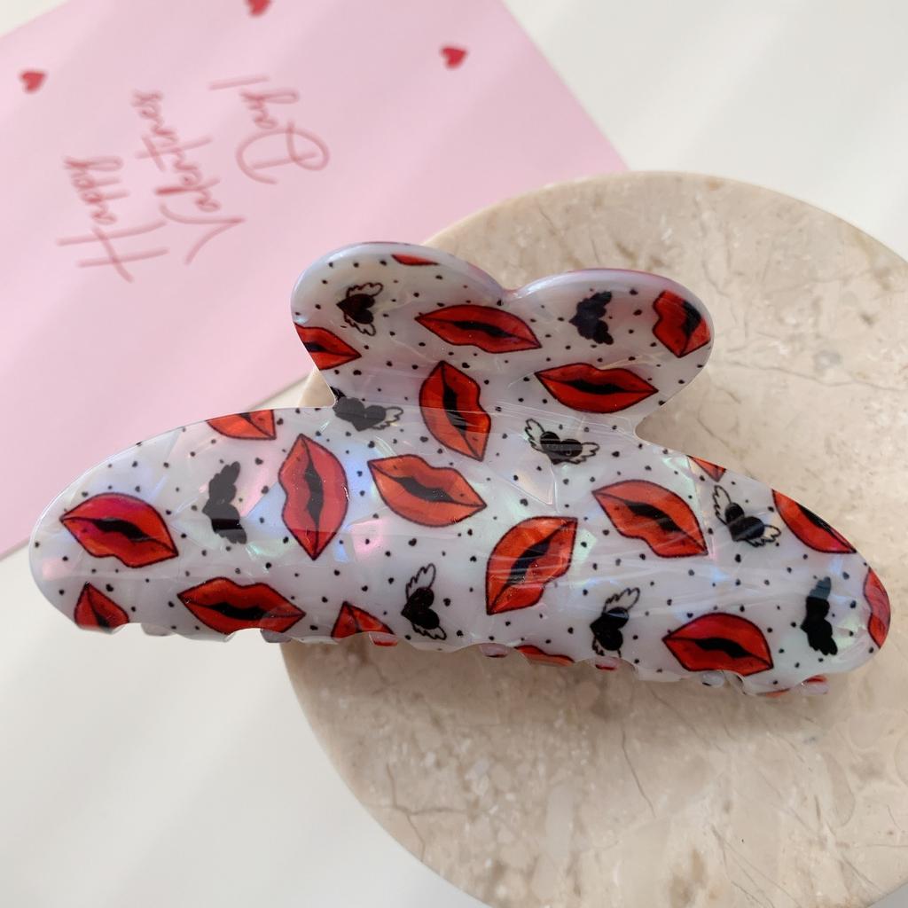 Personalized heart-shaped red lip large hair clip women's rose design salon fixed hair clip fashionable hair accessory headwear