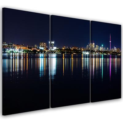 Three Piece Picture Canvas Print New York Skyline Night