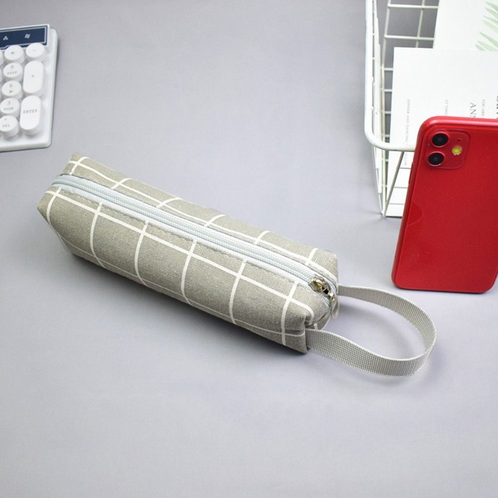Canvas Stationery Storage Bag Checkered Stripe Pencil Case New Pen Bag  Universal