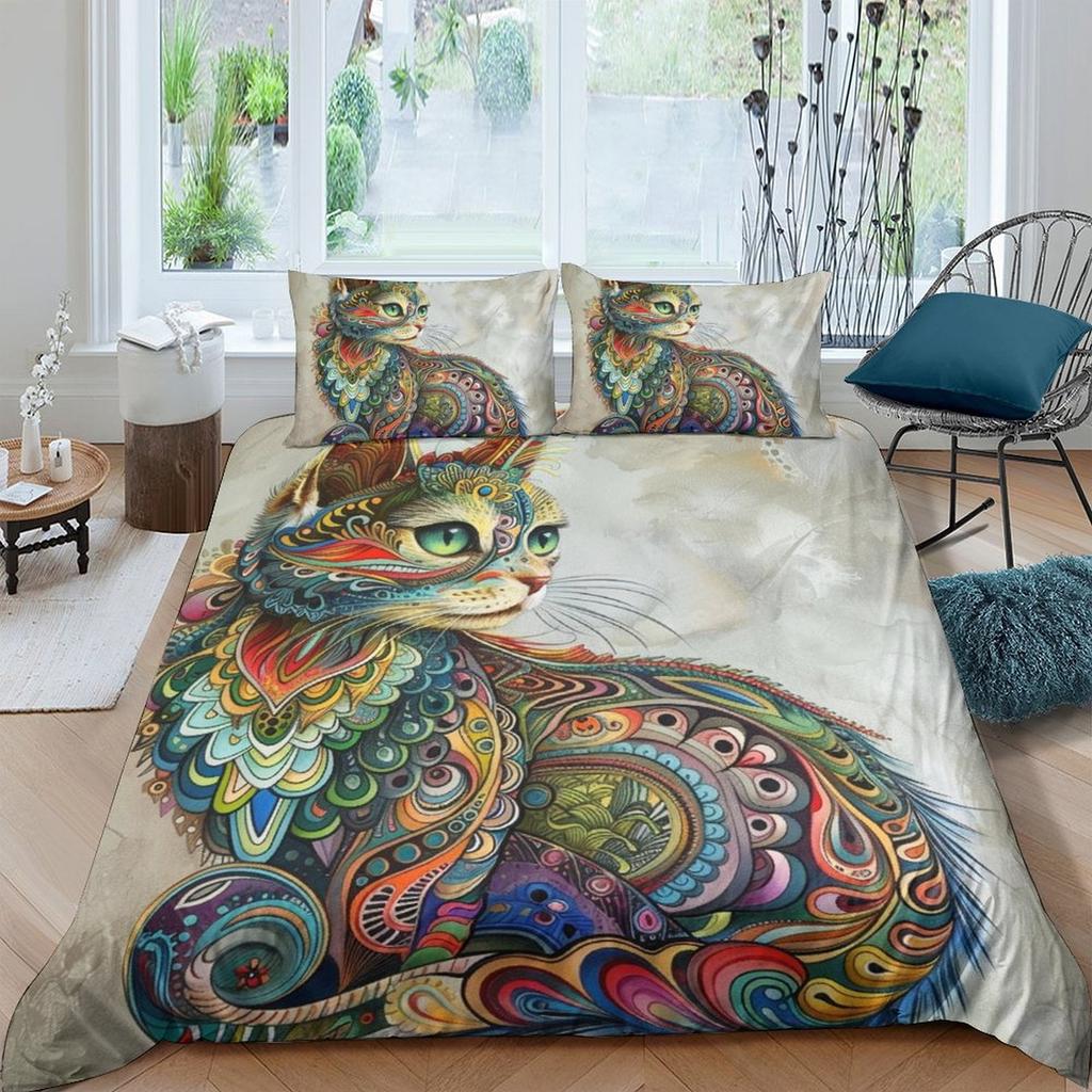Comforter Cat Bedding Set Printed Suitable Children Kids And Adults Warm Soft And Breathable