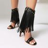 Design Female Sandals Open Toe Stiletto 10.5cm Rivets Metal Decor Plus Size 45 46 47 48 Tassels Dating Fashion Shoes