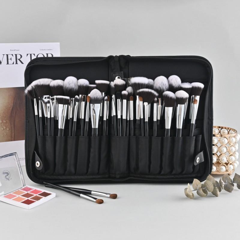 12-Piece Professional Makeup Brush Set With Horse Hair Synthetic Bristles Long Wooden Handle Eye Shadow Brushes Beginners