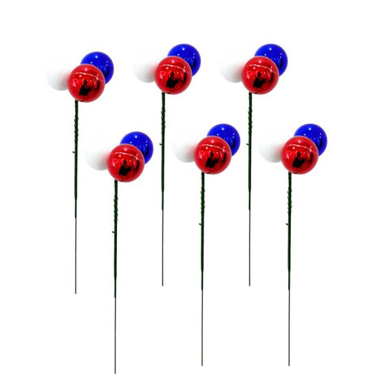 Independence Day Colorful Balls And Branches, Red White Blue Floral Poles, Reusable Plastic Foam Spheres, Vase Cake Decoration, Patriotic Party Decor