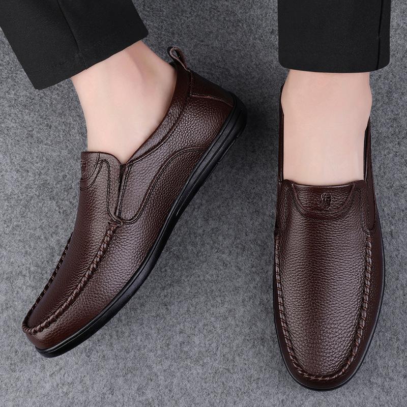 Old man head Doudou shoes men hollow breathable one pedal casual leather shoes soft sole comfortable driving