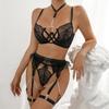 Women's Sexy Lace Lingerie Fashion Erotic Underwear Perspective Bra Garter Thong Set Ladies Nightclub Costume GZW