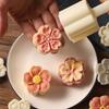 4Pcs Blossom Flower Mooncake Mold – Hand-Press Sakura/Cherry Stamps, Pastry Baking Tools