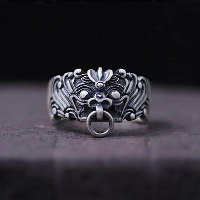 Retro Taotie Ring For Men Chinese Mythology Open Ring Unisex Handmade Jewelry Designer Gift Lover Accessories