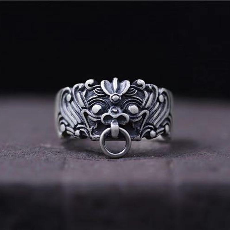 Retro Taotie Ring For Men Chinese Mythology Open Ring Unisex Handmade Jewelry Designer Gift Lover Accessories