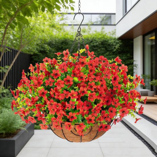 Künstliche Blumen Hängekorb Kunstblumen mit Eukalyptusblättern Hängepflanzer Enthält Blumen für Frühling Sommer Veranda Garten Terrasse