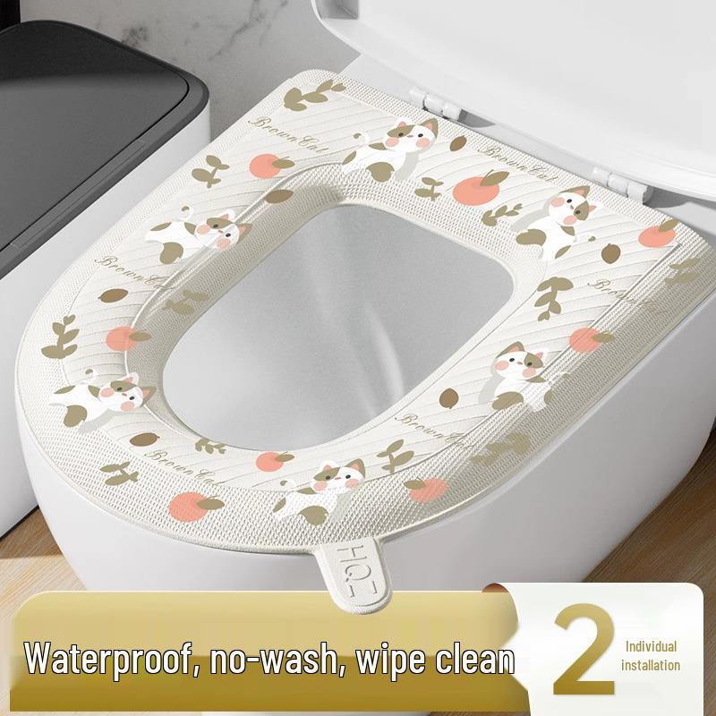 Cartoon Waterproof Toilet Seat Cover with Handle - Universal Four-Season Cushion