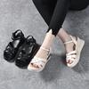Horse shoes sandals women's summer 2025 new woven wedge heel thick sole non-slip retro one-word buckle belt women's sandals