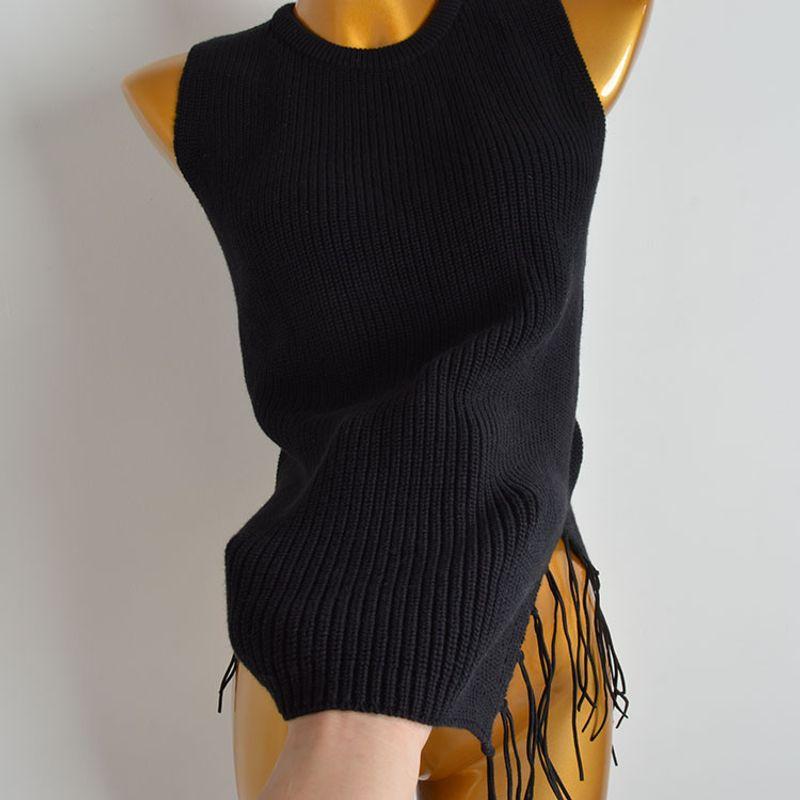 Foreign Trade Original Order Fall and Winter Drawstring Bag Sleeveless Knit Vest Vest Women's Chic Silm Slim Looking Sexy Outer Tops