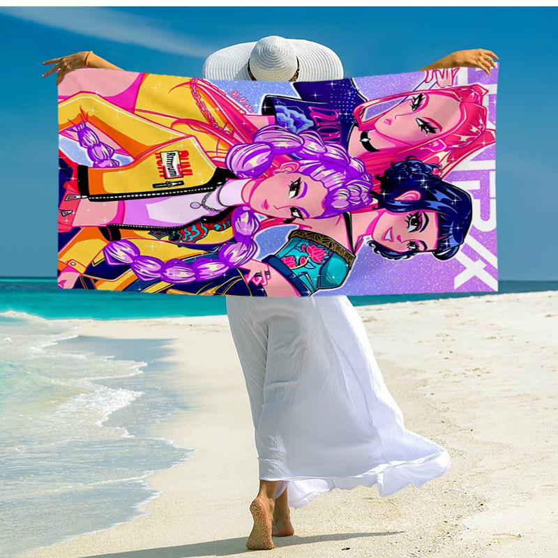 Ultra-Soft Beach Towel with KPop Demon Hunters Theme,Ideal for Pool - Camping, Diving - Perfect Travel Essential, Vibrant Beach Towel.