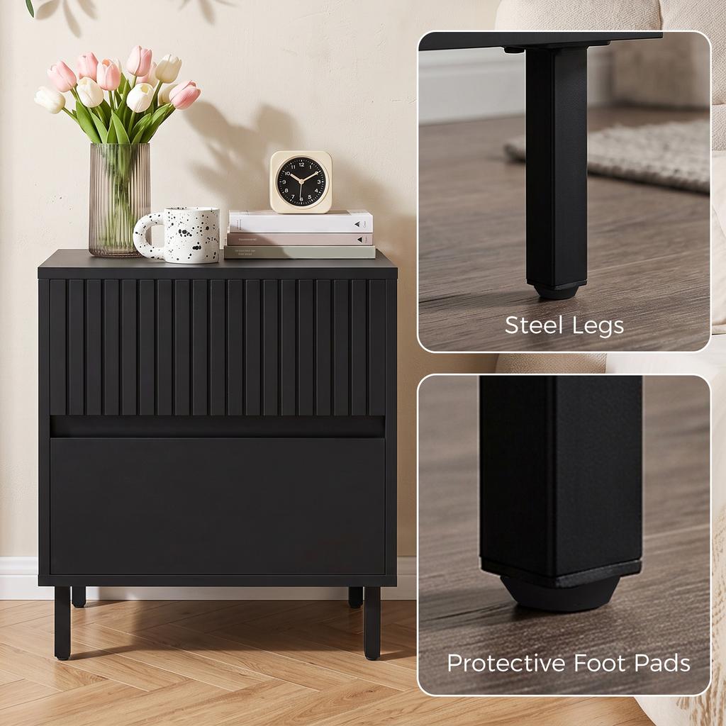 Bedside Cabinet Bedside Table With 2 Drawers Storage And Steel Legs For Bedroom Living Room Black