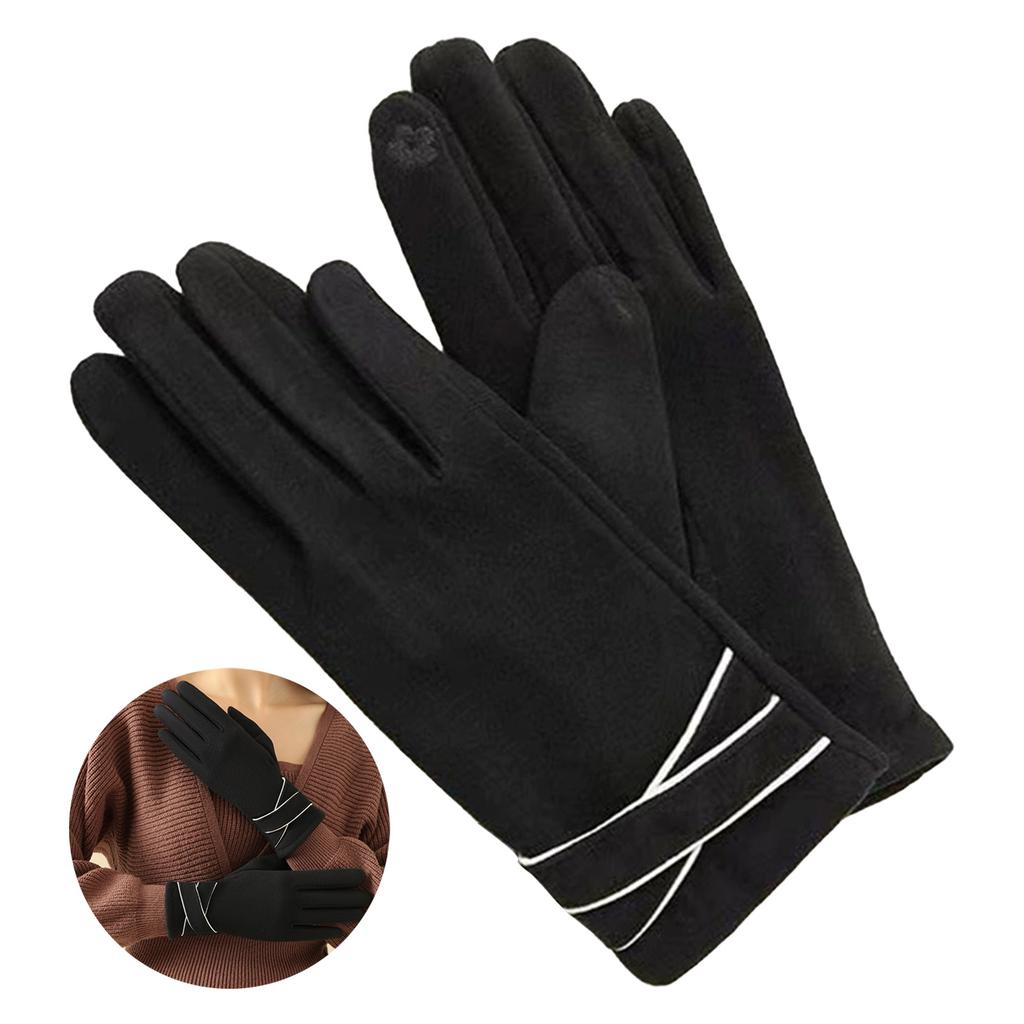 1 Pair Winter Fleece Touchscreen Gloves for Women Cold Weather Outdoor Riding Driving Windproof Warm Touchscreen Finger Gloves