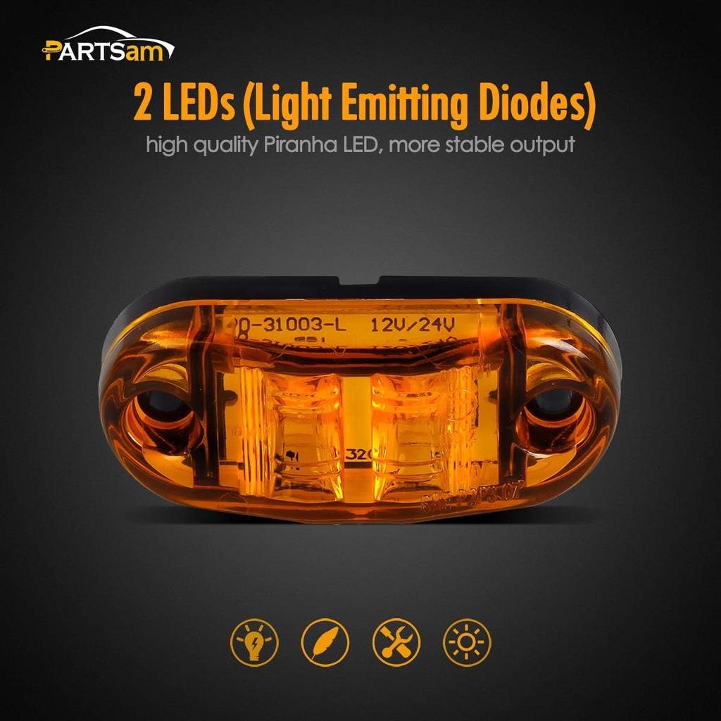 Amber Red 2.5" 2 Diode Oval LED Trailer Truck Clearance Light Side Marker Light