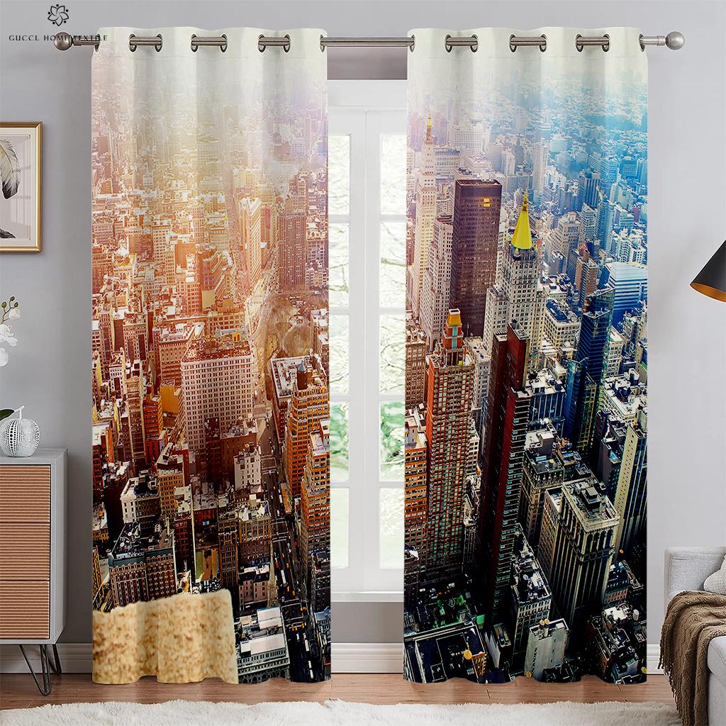 

Городское здание, ночной вид, побережье, 3D-печатные шторы для гостиной, кухни, спальни, декоративные шторы, легко стирать и ухаживать, 2 шт. W50xH130(CM)x2PCS&Grommet Top