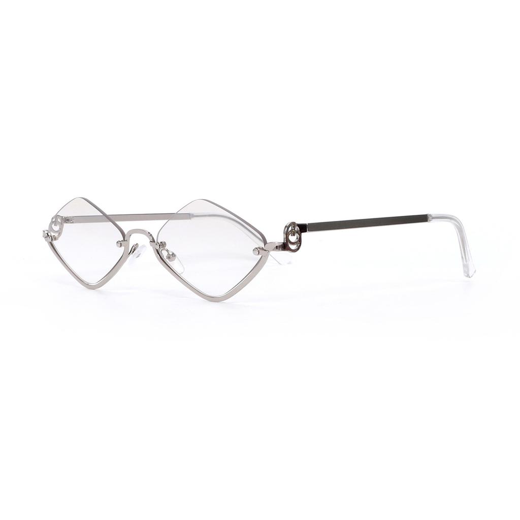 Fashion half-frame rhombus sunglasses metal high-end small frame modern trend catwalk Europe and the United States