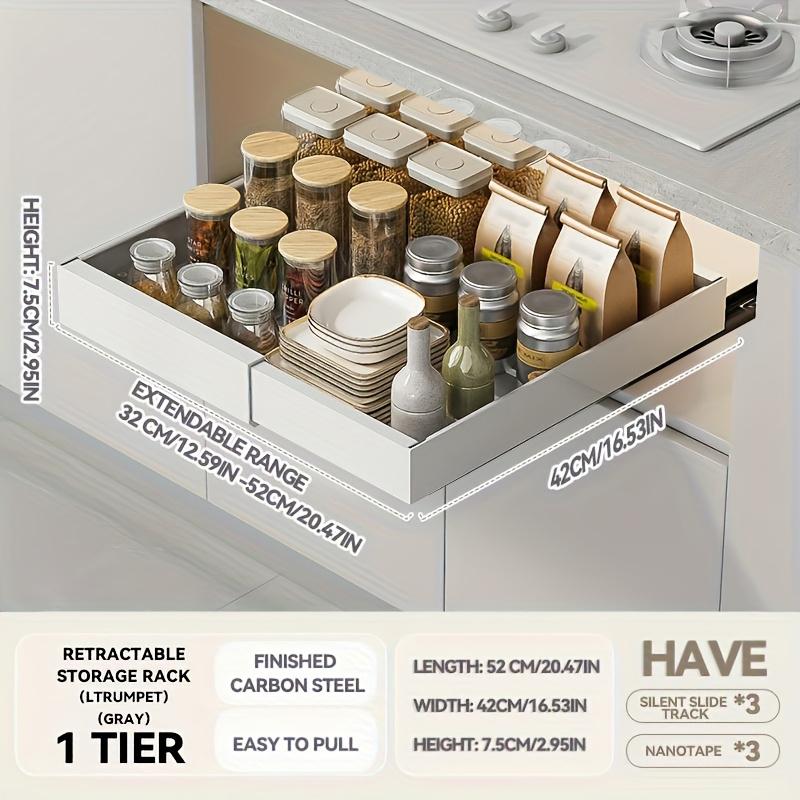 

Pull-Out Tray Organizer Kitchen Storage Rack Cabinet Expandable Under Sink Spice Boxes Silent Slide Drawer Style Bowl Dish Shelf