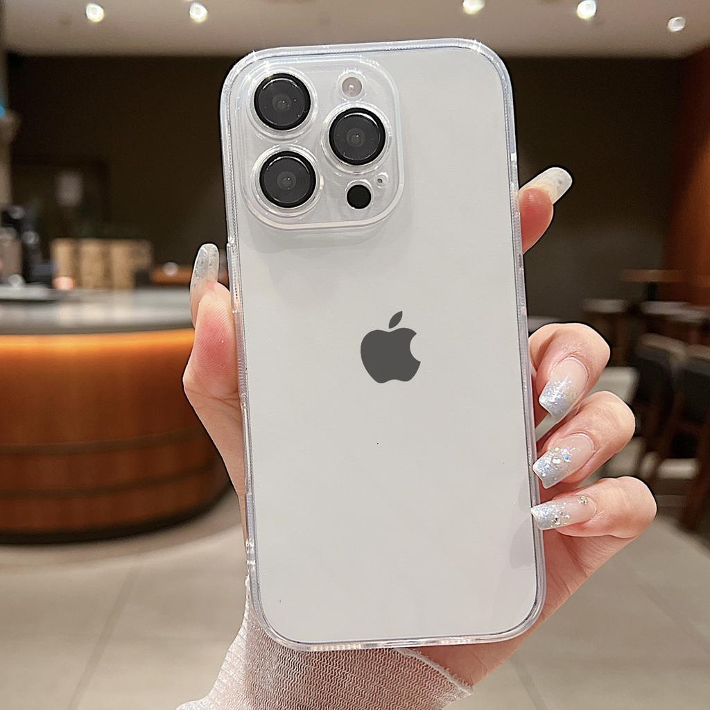 Fashion Transparent Soft Phone Case for 17 Air 16 15 14 Plus 13 12 Mini 11 Pro Max Lens Protection Plating Back Cover