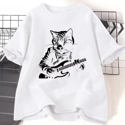 Funny Guitar Player T Shirt Music Lover Cat Owner Rock Lover TShirt Vintage Cat Mom Printed Tshirt Unisex Women Streetwear Tees