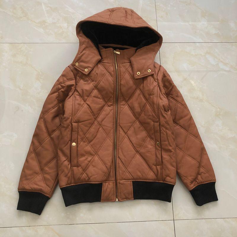 

Leather Jacket Cotton-Padded Coat Winter New Men s and Women s Stand Collar Hooded Long Sleeves Zipper Thickening Windproof Cotton-Padded Coat 23733 Brown B- 14-4-1 M