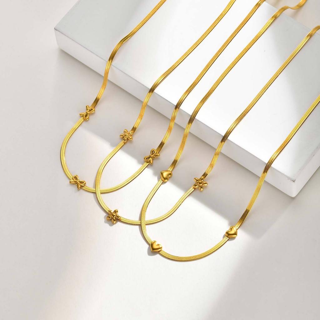 18k Gold Plated Choker Necklace for Women, Gold Plated Stainless Steel, Bowknot Heat Butterfly Collar Bone Chain Necklace