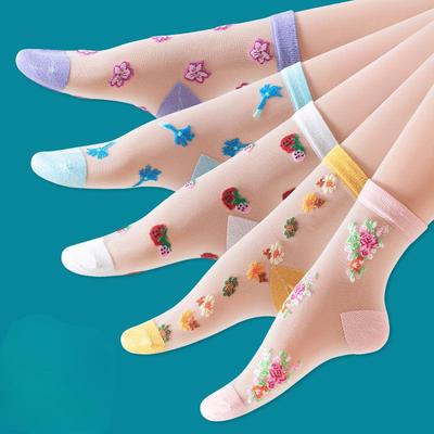 1/5/10 Paar Sommermode Blumen Tier Dünne Mesh Tüll Knöchel Kristall Seide Socken Transparent Mesh Retro Niedlich Fishnet Frauen Coole Socken