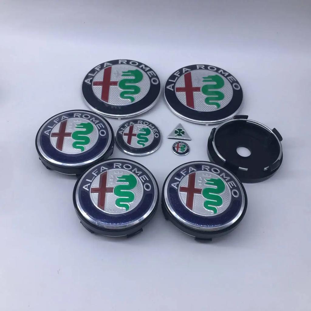 1sets 9pcs ForAlfa Romeo T60 060 60mm Black Caps 74mm Steering Wheel Badge Car Hood Front Emblem Giulia Stelvio Mito