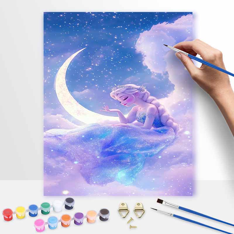 Disney Elsa moon oil painting handmade painting kit diy home room decoration gift 20x30cm