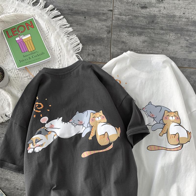 Men Summer Short Sleeve Casual Animal Cat Printed Street Hip Pop Style T Shirt Top