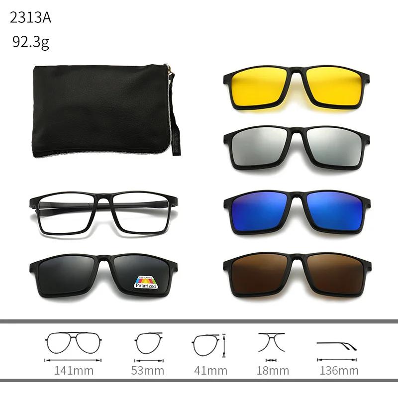 23XXA Gather 6PCS Magnetic Polarized Clip On Sunglasses Women Men Plastic Frame for Night Driving Sunglasses UV400