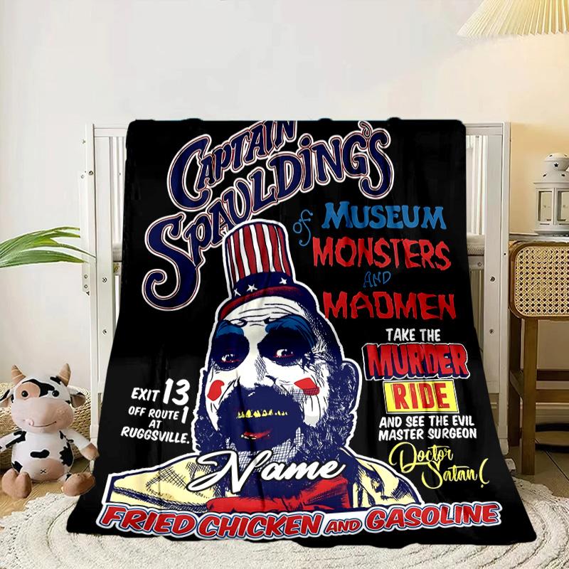 Custom Name Horror Clown Artwork Blanket bed sofa Blanket Flannel Blanket for Camping, Hiking, Picnic Essentials,gift for family and friends