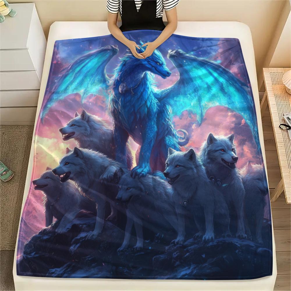 Colorful Dragons  Print Flannel Blanket, High quality Comfortable for All Seasons, Home Decor, Warmth and Comfort