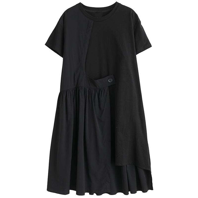 short sleeve Plus size Black cotton vintage new in dresses for women casual loose long summer dress