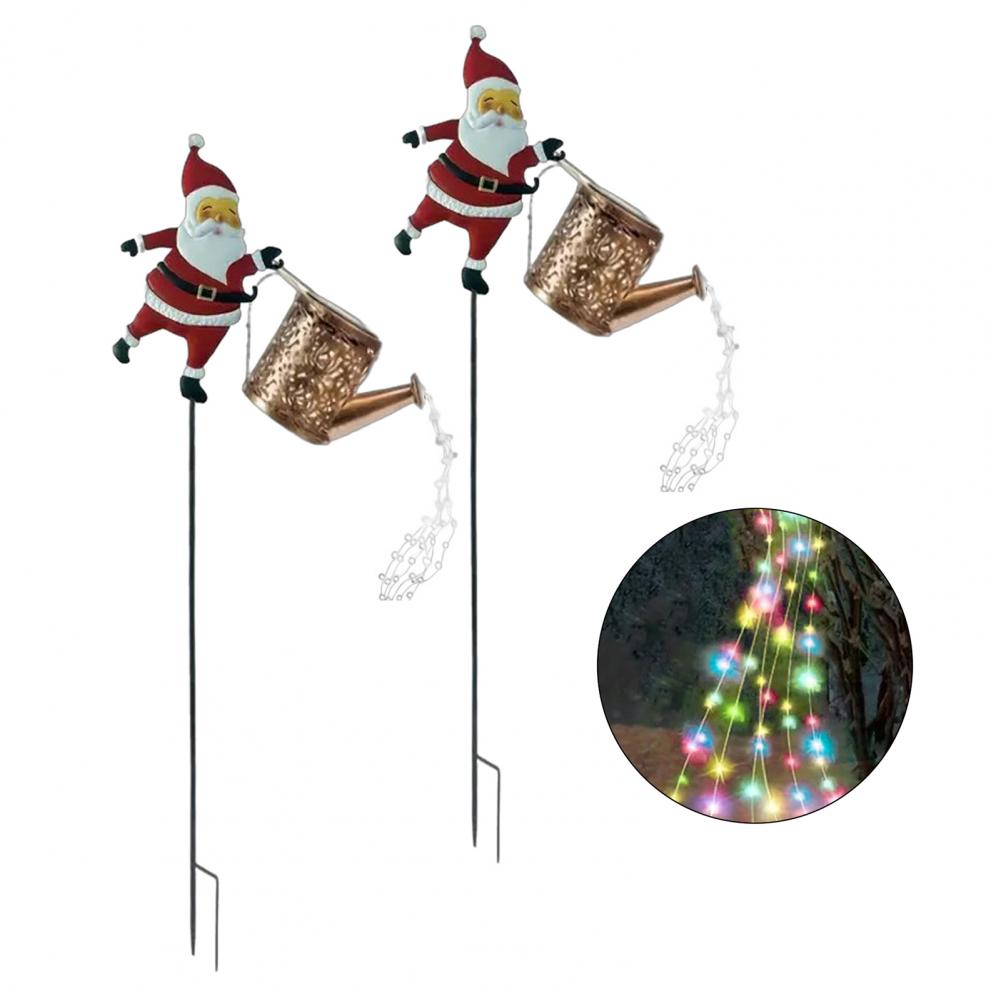 Solar Kettle Lights Garden Lawn Decorative Lights Waterproof Watering Can String Light Metal Santa Claus Ground Lamp for Outdoor