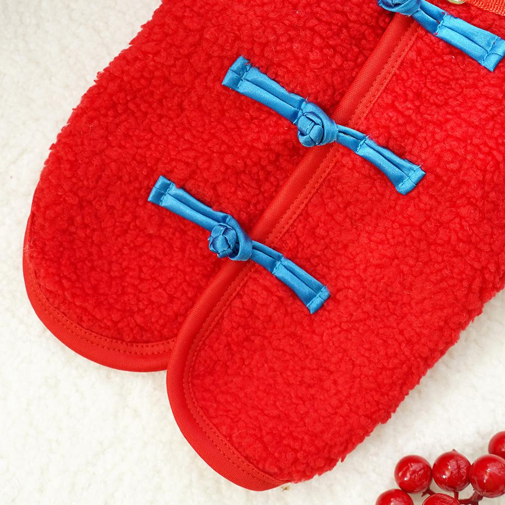 Chinese Style Qipao Pet Coat for Small Dogs - Red Sherpa Dog Jacket with Frog Buttons (Lucky Festive Design)