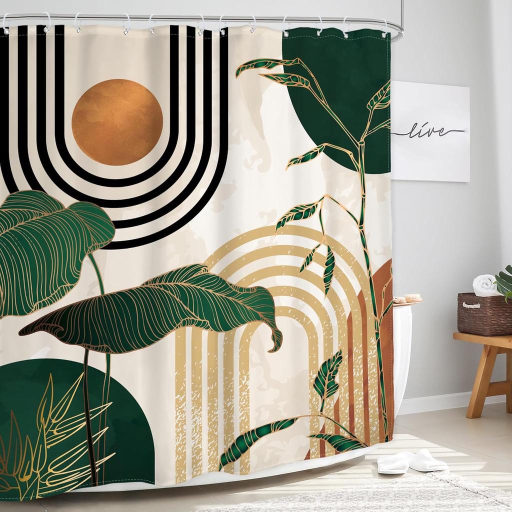 Geometric Nature Shower Curtain: Embrace The Modern Design, Soft Fabric, And Earthy Vibes For Your Stylish Bathroom