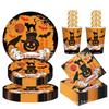 Halloween Black Cat & Ghost Party Disposable Tableware Set: Plates, Cups, Cutlery & Napkins