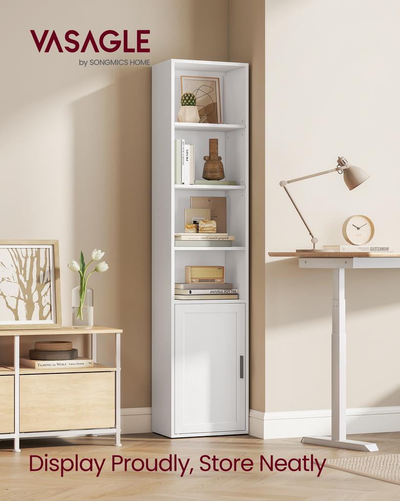 VASAGLE Bookcase, 6-Tier Tall Bookshelf, Book Shelf with Door, Shelving Unit, 24 x 31.8 x 175 cm, for Living Room, Home Office, Dinning Room