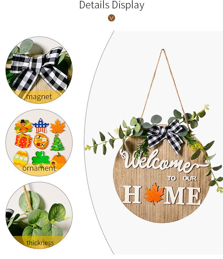 1 Σετ Ξύλινη DIY Αντικαταστάσιμη Πινακίδα Καλωσορίσματος Πόρτας με Διάφορα Σχέδια, Χριστούγεννα Απόκριες Κρεμαστή για Σπίτι Με 9 Αξεσουάρ