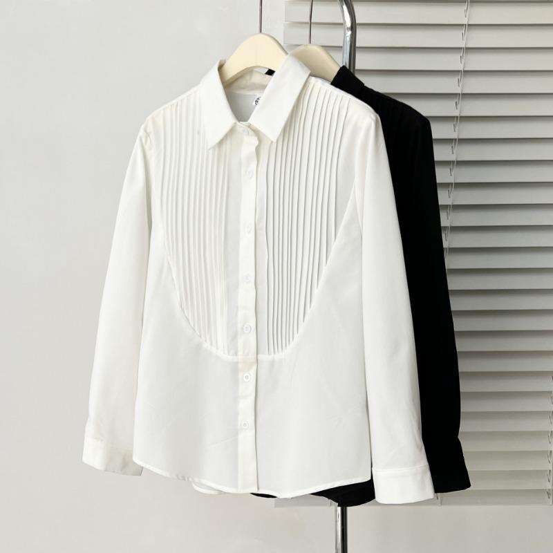 Plus Size Long Sleeve Pleated Shirt For Women Autumn
