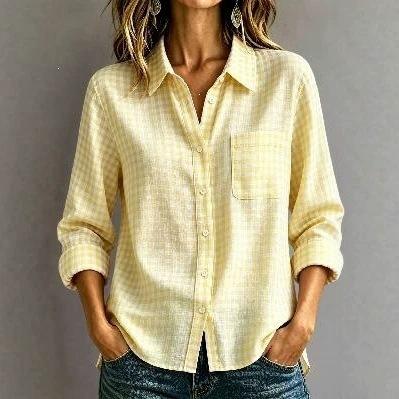1116 Spring and Summer European and American Women's Long Sleeve Plaid Casual Loose Lapel Shirt Women's Top