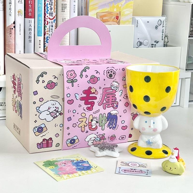 High-value Hand-painted Polka Dot Puppy Goblet Girl Cute Ice Cream Cup Couple Ceramic Mug Birthday Gift