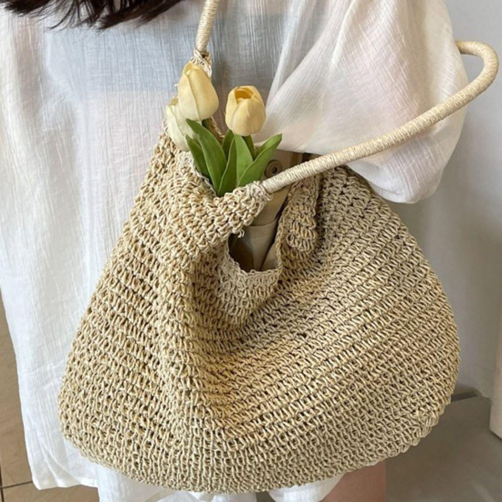 Bohemian Straw Shoulder Bag Breathable Summer Beach Bag Leisure Weave Tote Bag Women