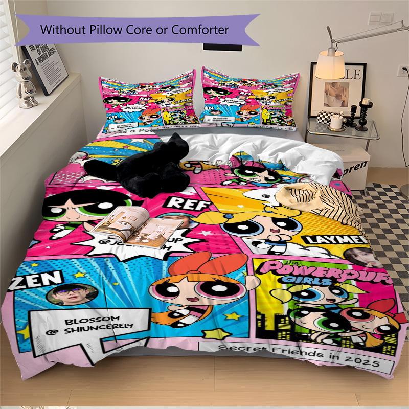 Powerpuff Girls Mashup Print 3Pcs Bedding Setduvet Cover With 2 Bedropillowcase Home Birthday Gift