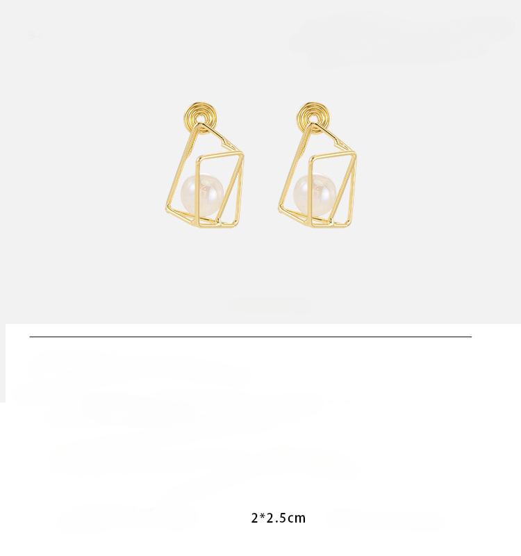 Irregular Metal Geometric Imitation Pearl Earrings Hollow Mosquito Coils Without Piercing Ear Clips