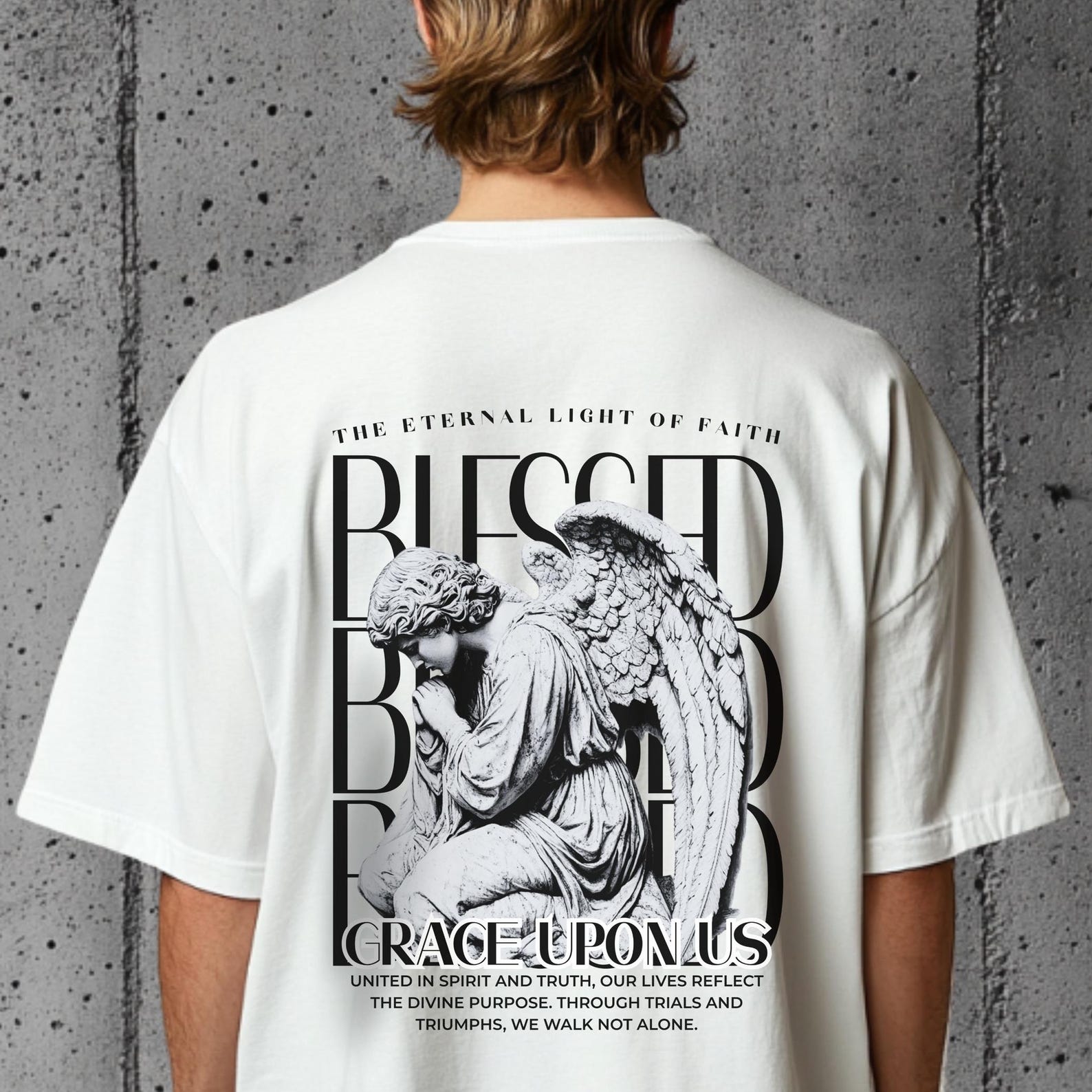 Blessed Angel T-Shirt: Christian Streetwear, Graceful Statue Design 4XL