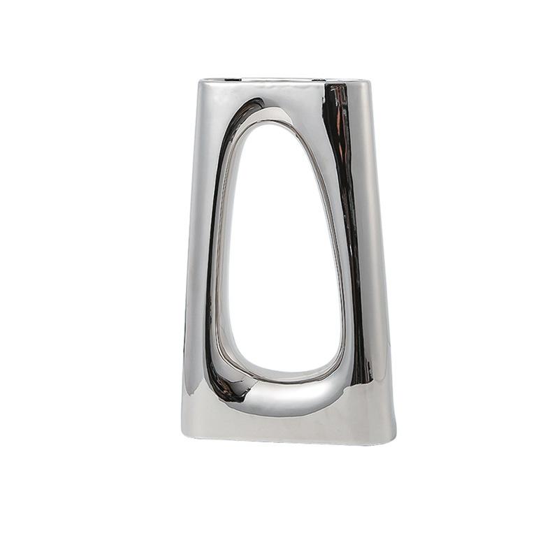 Ceramic Vase Silver Box Hollow Geometric Flower Vases Floral Arrangement Accessories Ceramic Handicraft Home Decoration